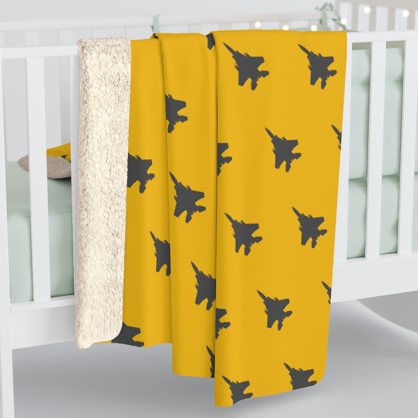 F-15E Pattern Sherpa Fleece Blanket, Yellow