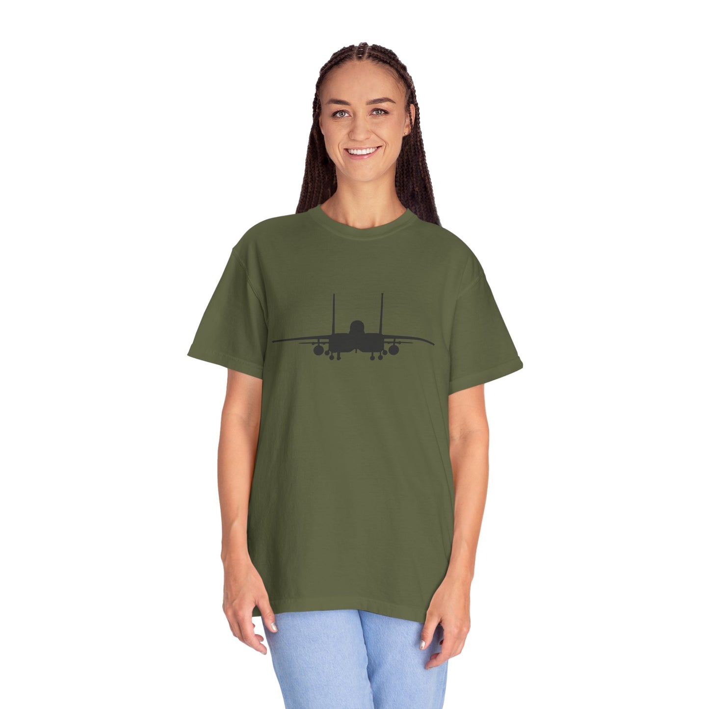 F-15E Front Silhouette Comfort Colors Unisex T-Shirt with Airplane Design, Casual Wear, Gift for Pilots, Aviation Lovers, Travel Enthusiasts, Plane Spotting