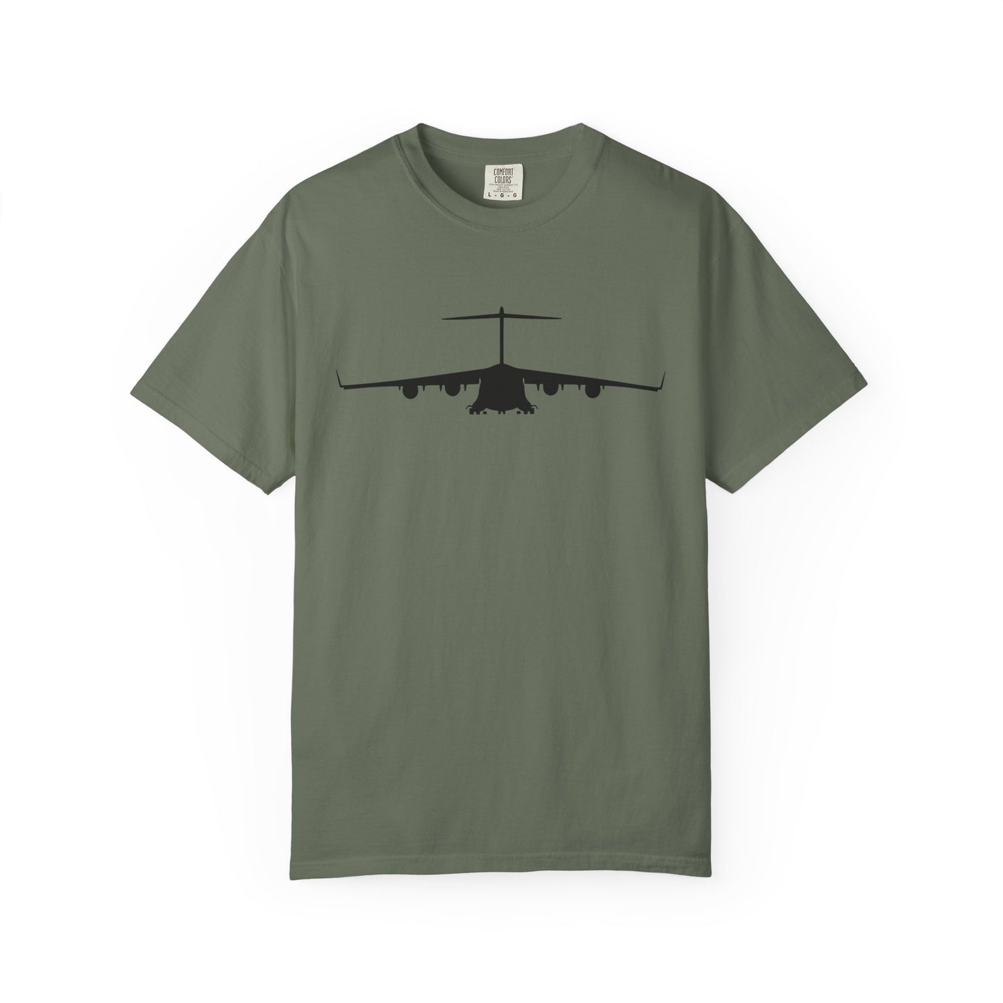 C-17 Front Silhouette Comfort Colors Unisex T-Shirt with Airplane Design, Casual Wear, Gift for Pilots, Aviation Lovers, Travel Enthusiasts, Plane Spotting