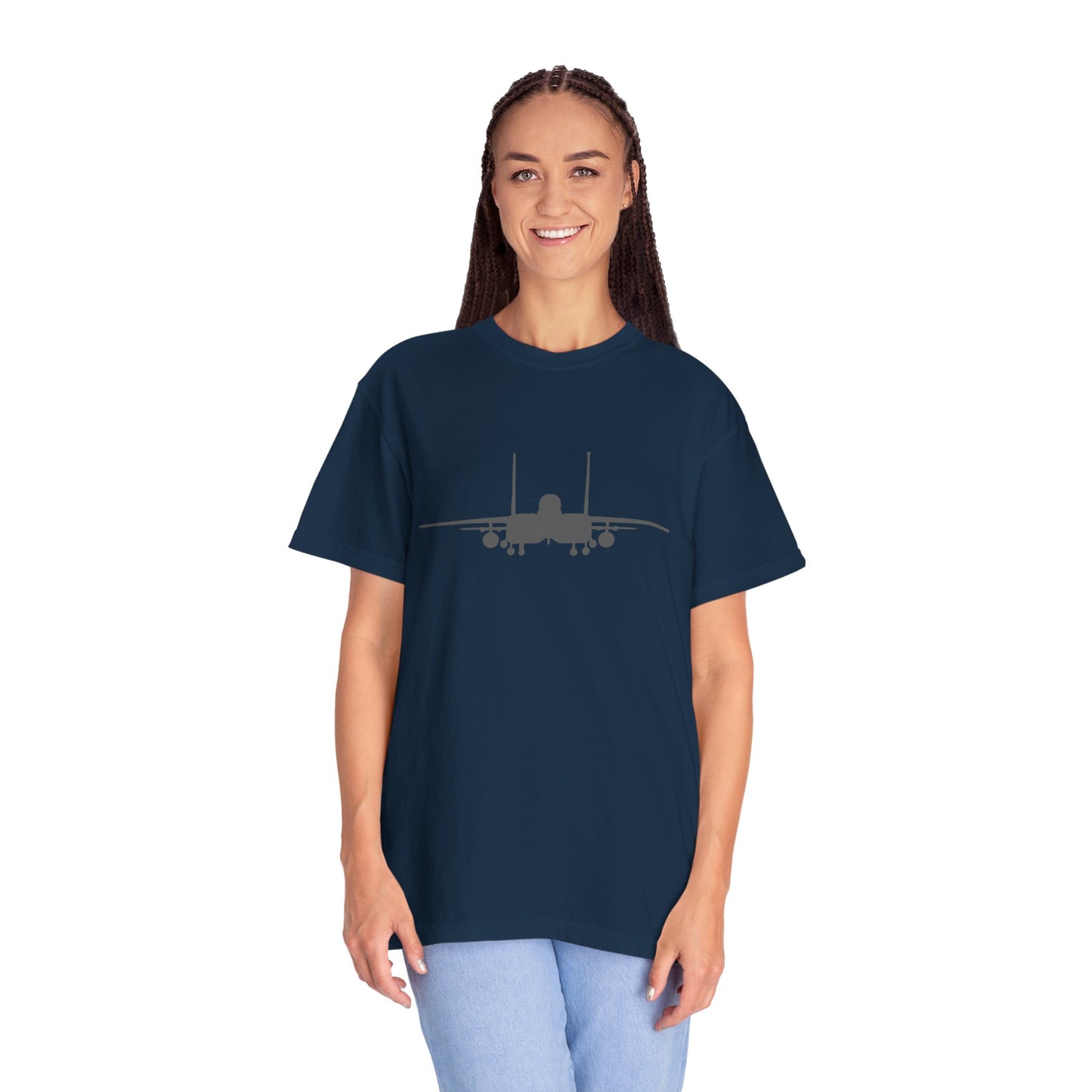 F-15E Front Silhouette Comfort Colors Unisex T-Shirt with Airplane Design, Casual Wear, Gift for Pilots, Aviation Lovers, Travel Enthusiasts, Plane Spotting