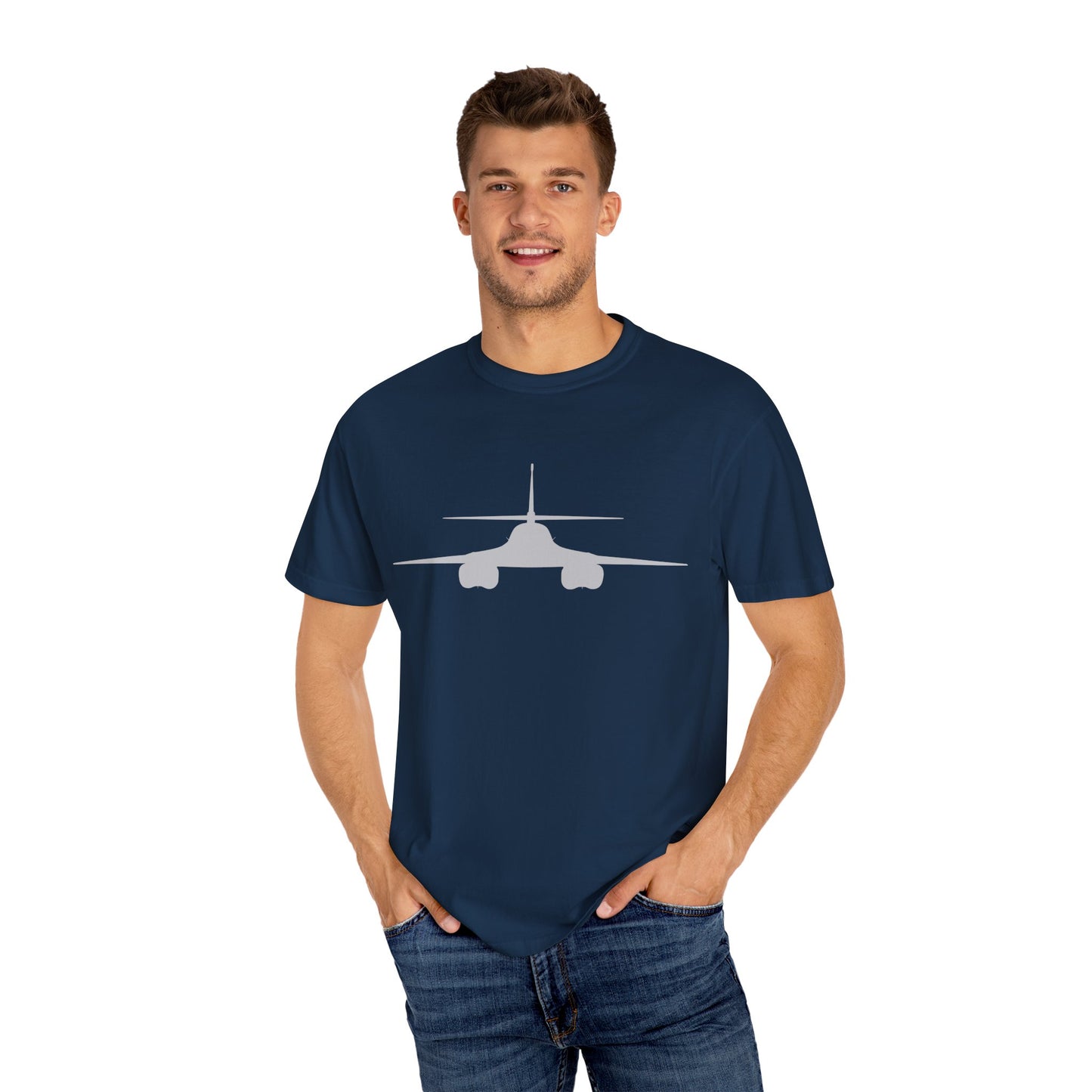 B-1 Front Silhouette Comfort Colors Unisex T-Shirt with Airplane Design, Casual Wear, Gift for Pilots, Aviation Lovers, Travel Enthusiasts, Plane Spotting