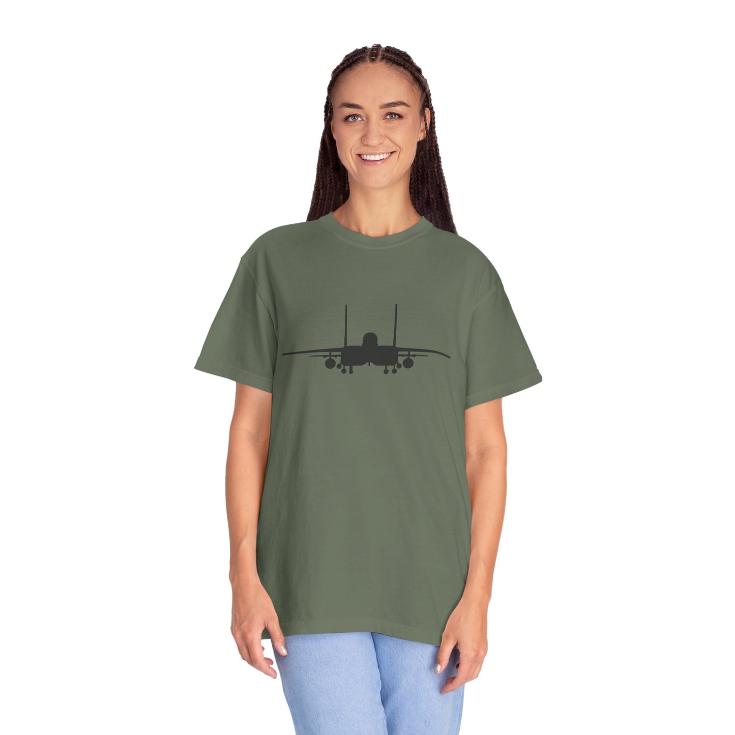 F-15E Front Silhouette Comfort Colors Unisex T-Shirt with Airplane Design, Casual Wear, Gift for Pilots, Aviation Lovers, Travel Enthusiasts, Plane Spotting