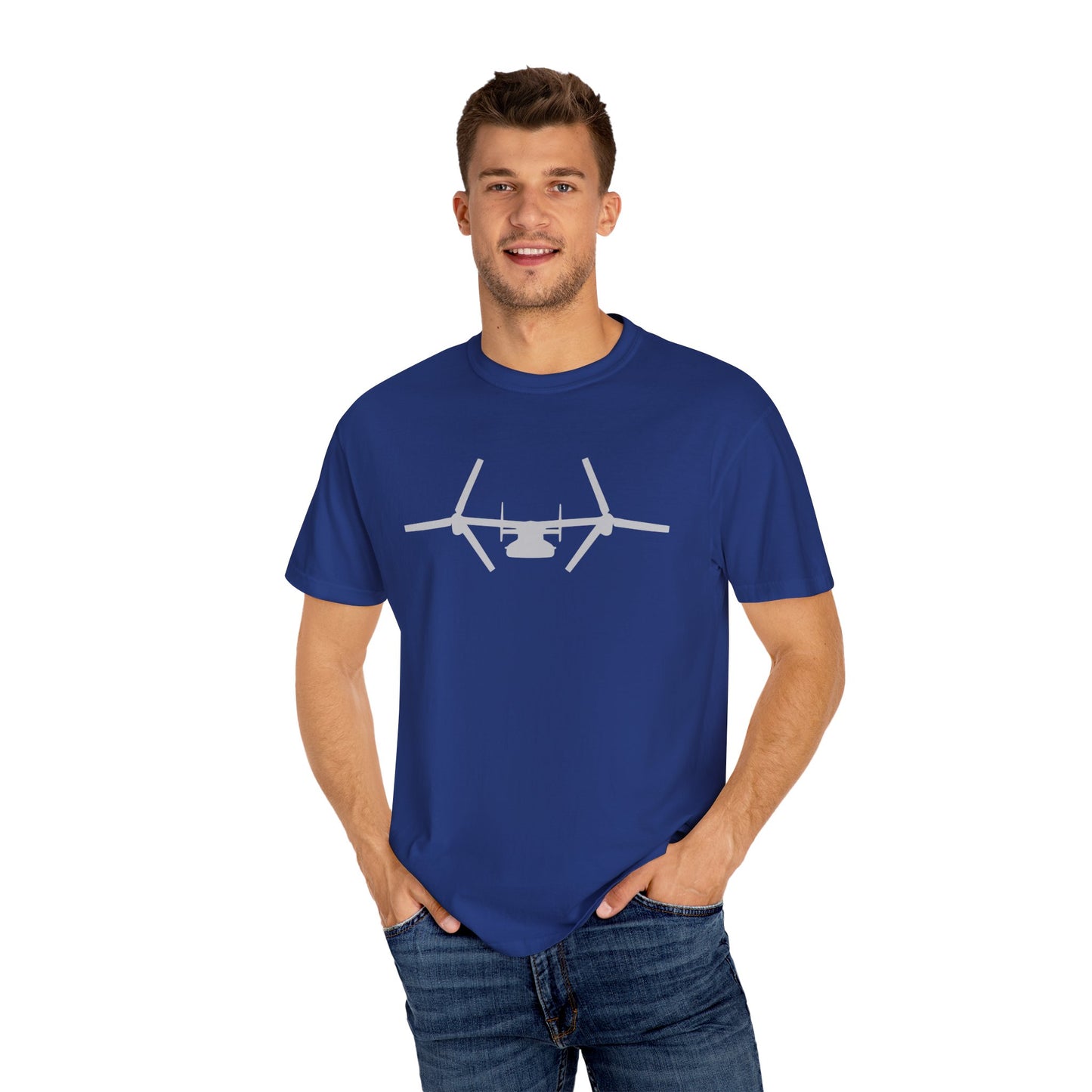 V-22 Front Silhouette Comfort Colors Unisex T-Shirt with Airplane Design, Casual Wear, Gift for Pilots, Aviation Lovers, Travel Enthusiasts, Plane Spotting