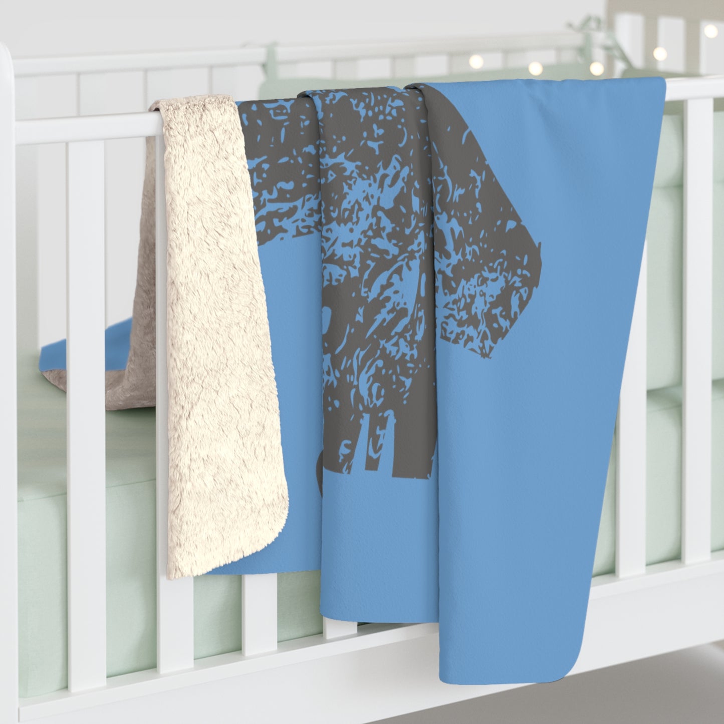 Light Blue Sherpa Blanket with F-15E Silhouette Graphic