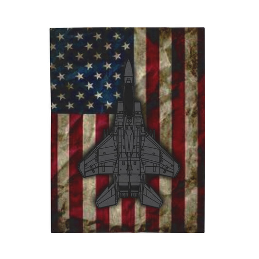 Velveteen Plush Blanket - F-15E Fighter Jet with Old Glory American Flag