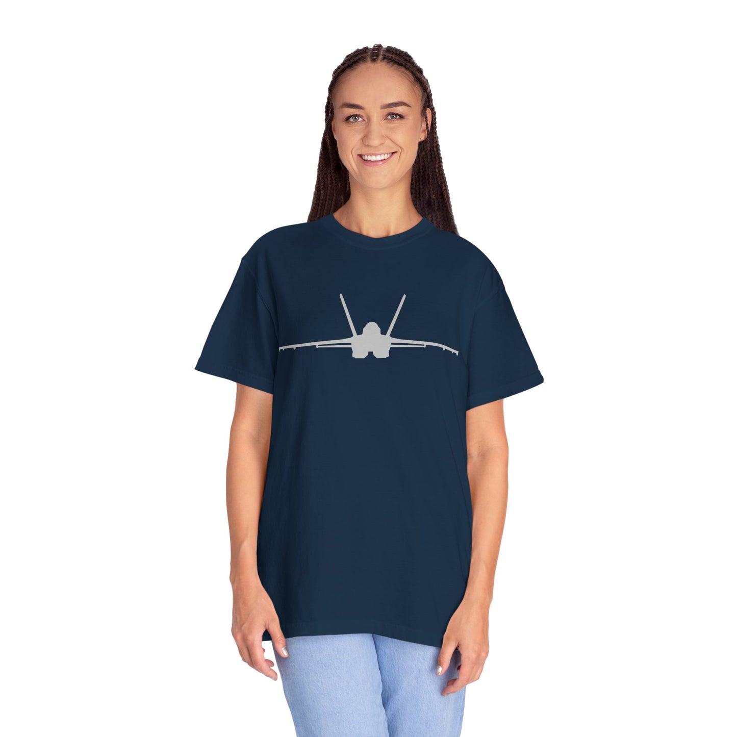 F/A-18 Front Silhouette Comfort Colors Unisex T-Shirt with Airplane Design, Casual Wear, Gift for Pilots, Aviation Lovers, Travel Enthusiasts, Plane Spotting