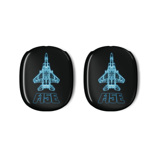 AirPods Max Case — F-15E Blue Neon Fighter Jet Blueprint Design