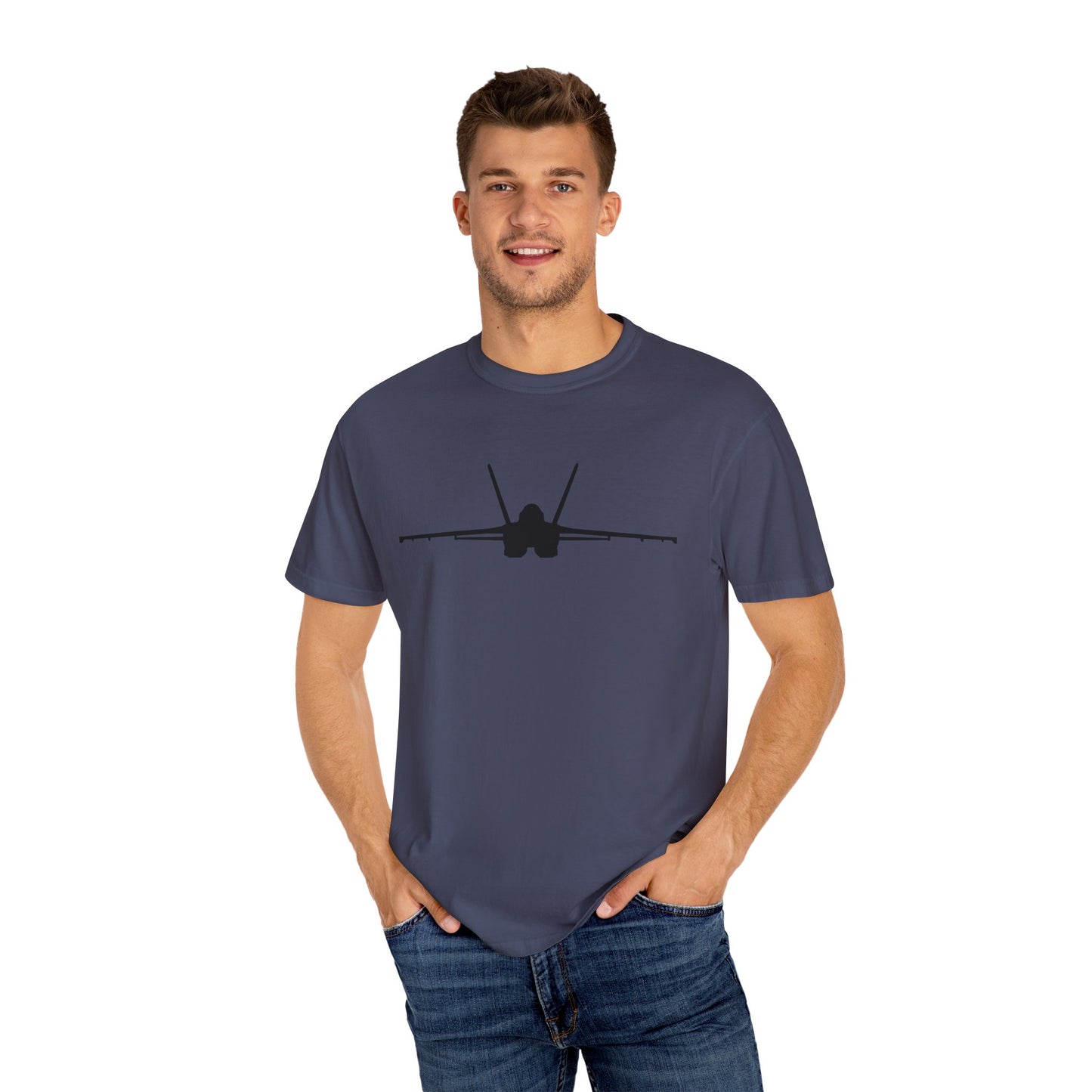 F/A-18 Front Silhouette Comfort Colors Unisex T-Shirt with Airplane Design, Casual Wear, Gift for Pilots, Aviation Lovers, Travel Enthusiasts, Plane Spotting