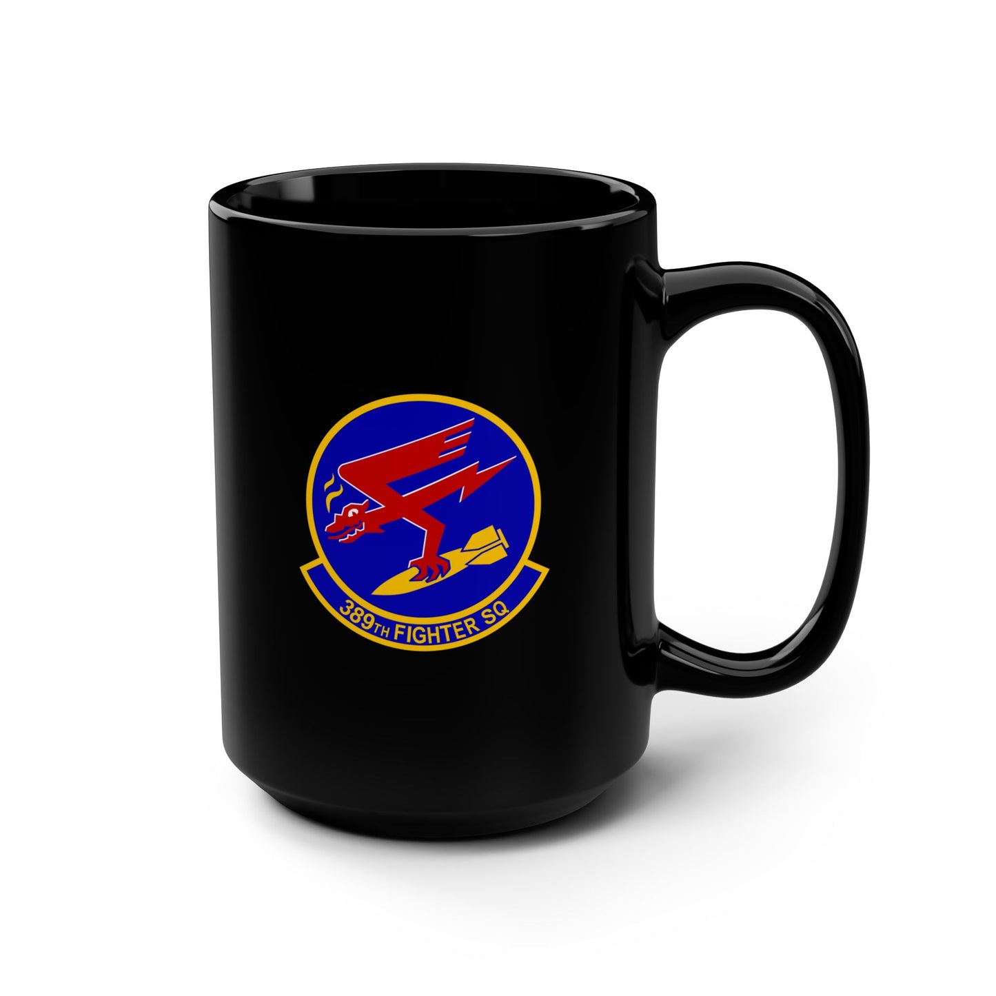 389FS & F-15E Front Silhouette Black Mug, 15oz