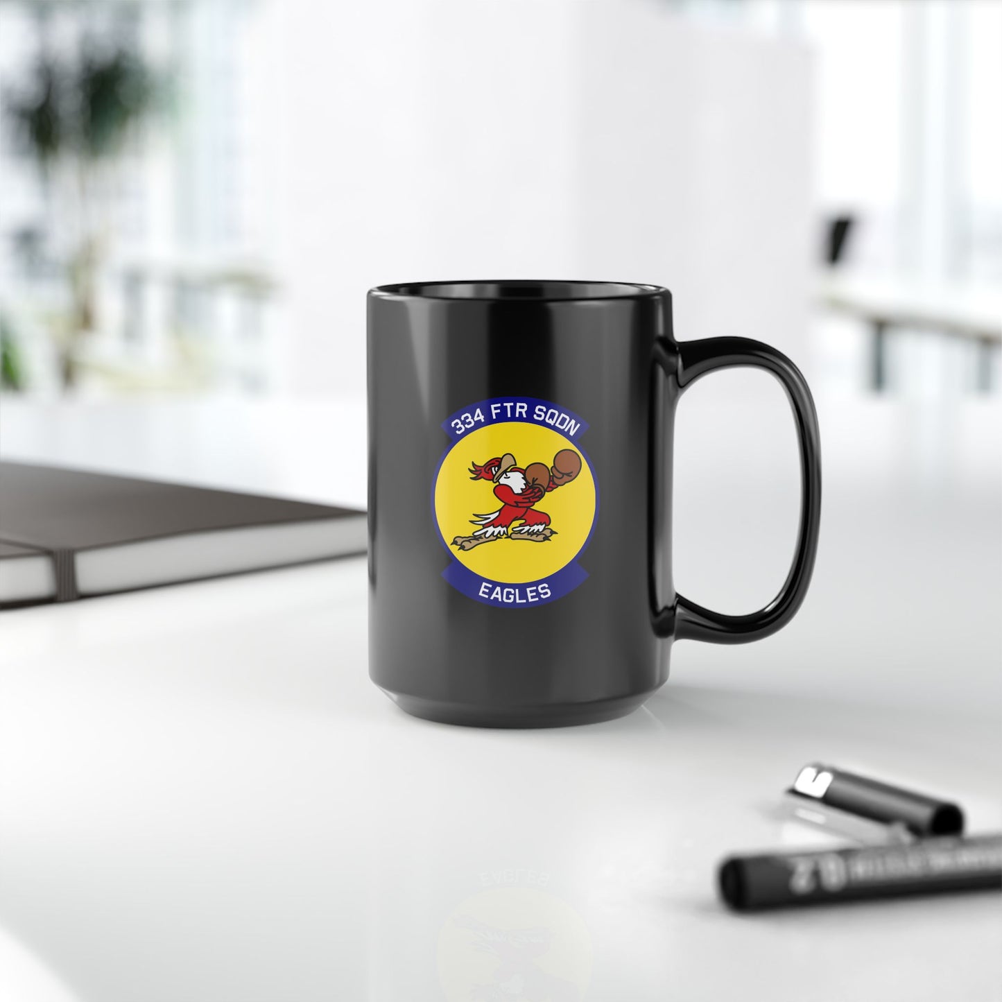 334FS & F-15E Front Silhouette Black Mug, 15oz