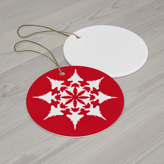 F-15 Snowflake Ceramic Ornament, 2.76", Red