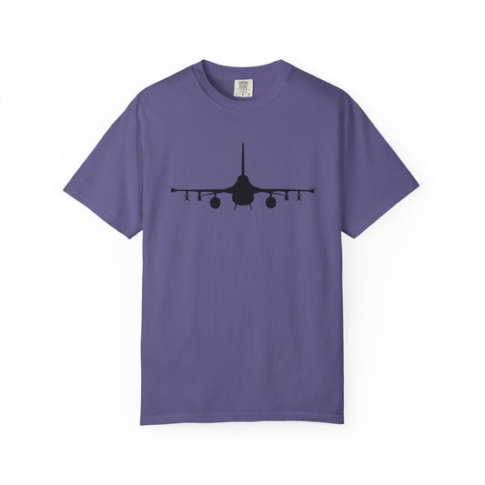 F-16 Front Silhouette Comfort Colors Unisex T-Shirt with Airplane Design, Casual Wear, Gift for Pilots, Aviation Lovers, Travel Enthusiasts, Plane Spotting