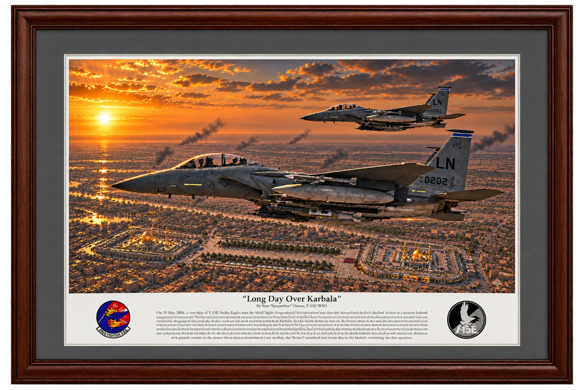 "Long Day Over Karbala" F-15E Strike Eagle Aviation Art Print | USAF Fighter Jet Wall Art | Military Aviation Artwork | Air Force Pilot & Veteran Gift