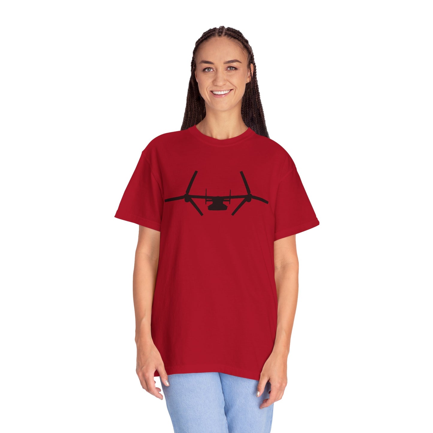 V-22 Front Silhouette Comfort Colors Unisex T-Shirt with Airplane Design, Casual Wear, Gift for Pilots, Aviation Lovers, Travel Enthusiasts, Plane Spotting