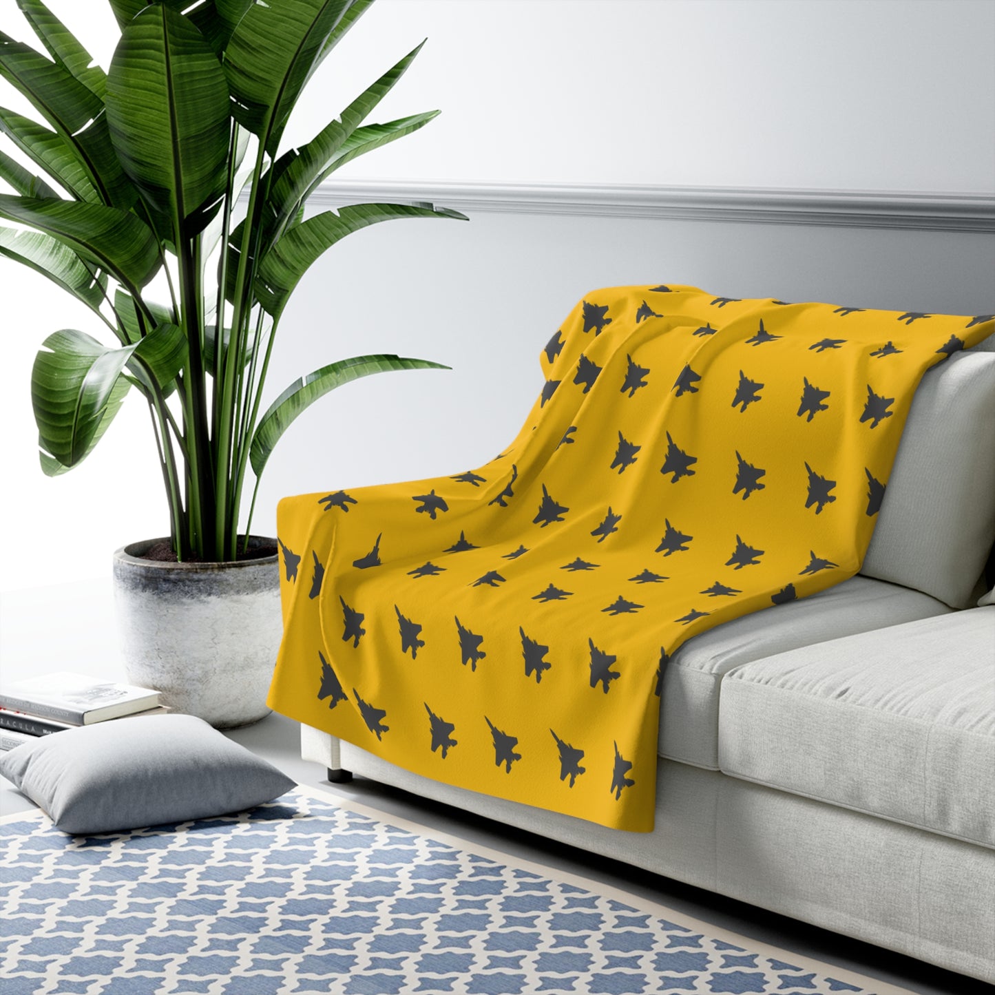 F-15E Pattern Sherpa Fleece Blanket, Yellow