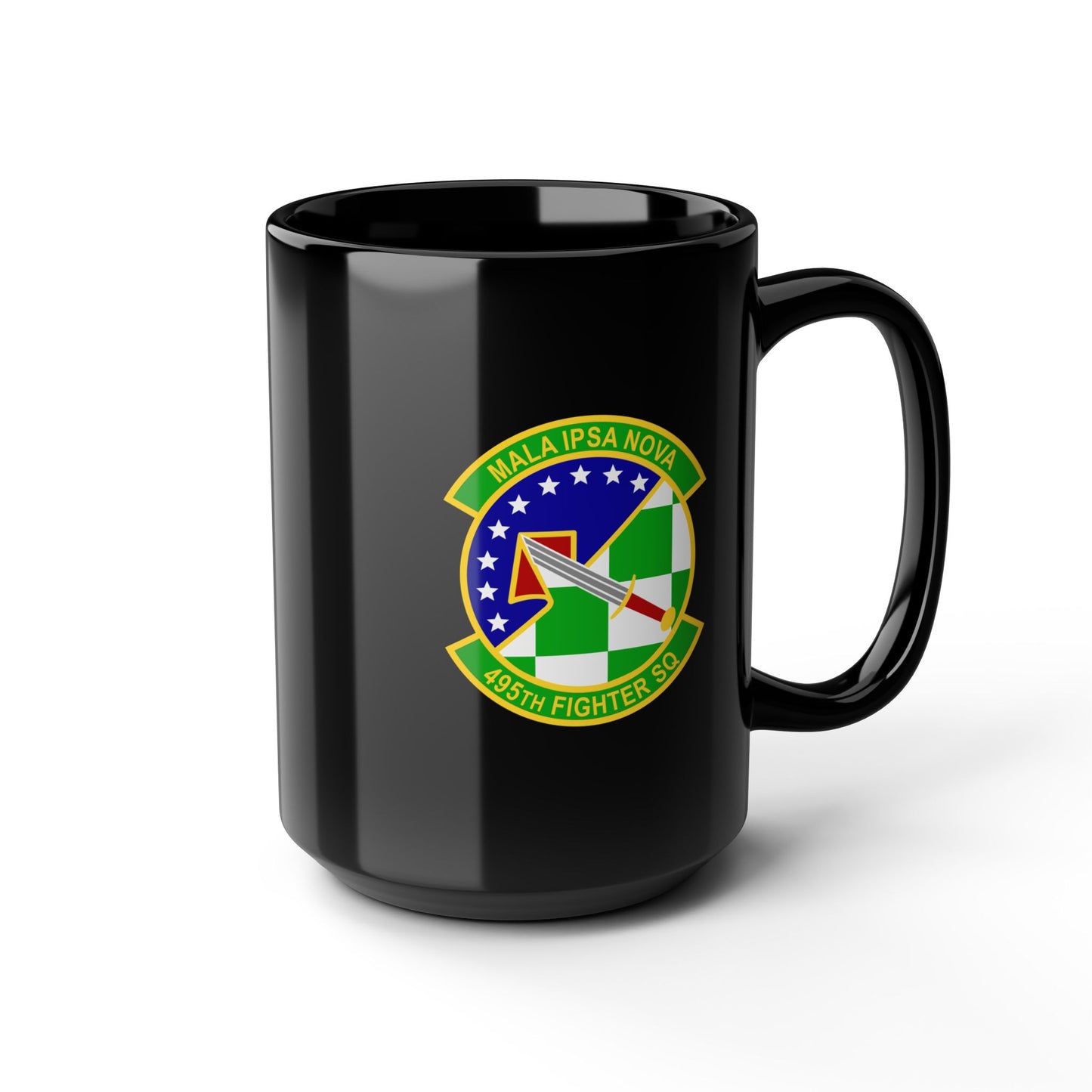 495FS & F-35A Front Silhouette Black Mug, 15oz