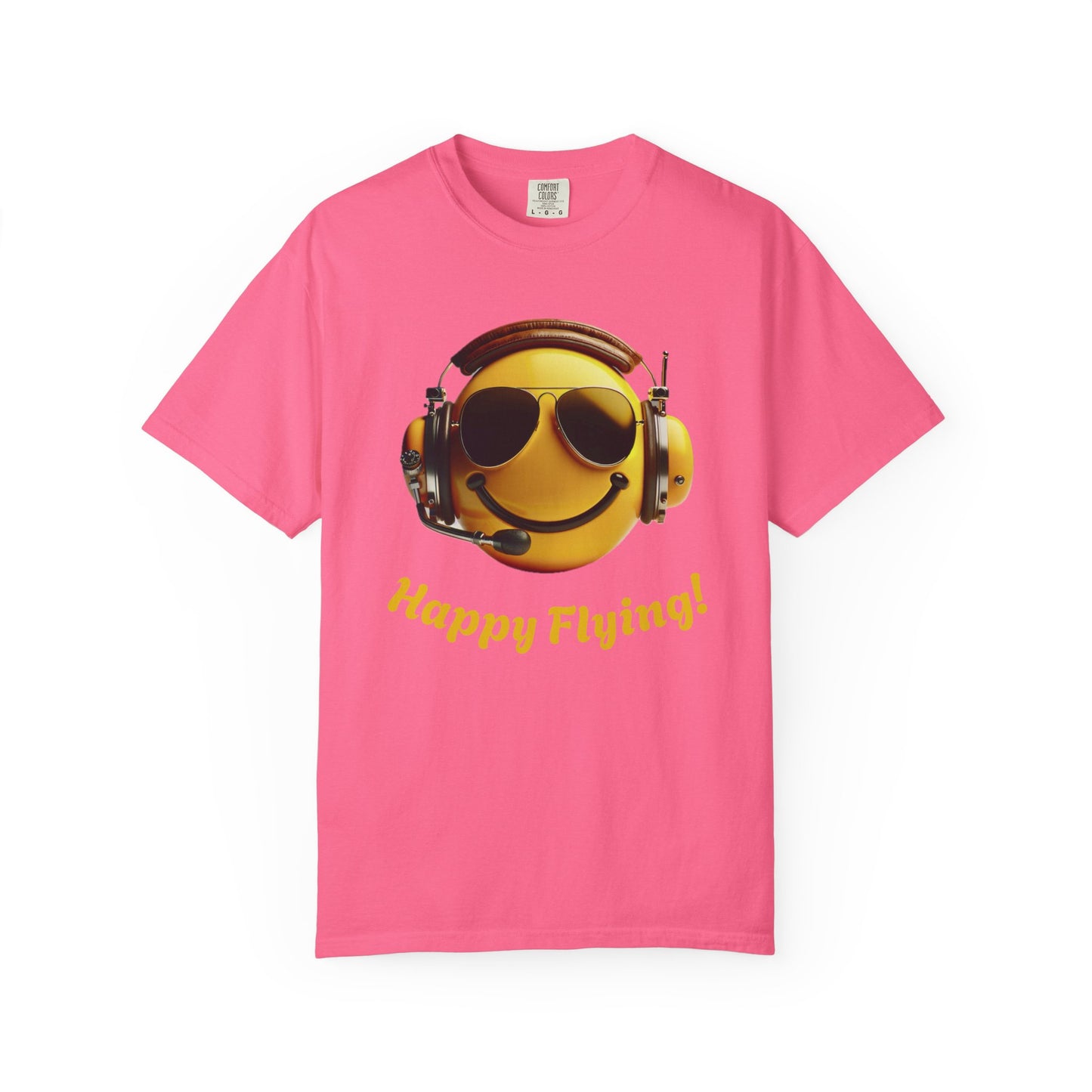 Happy Flying! - Smiley Face Comfort Colors Unisex T-Shirt, Casual Wear, Gift for Pilots, Aviation Lovers, Travel Enthusiasts, Plane Spotting