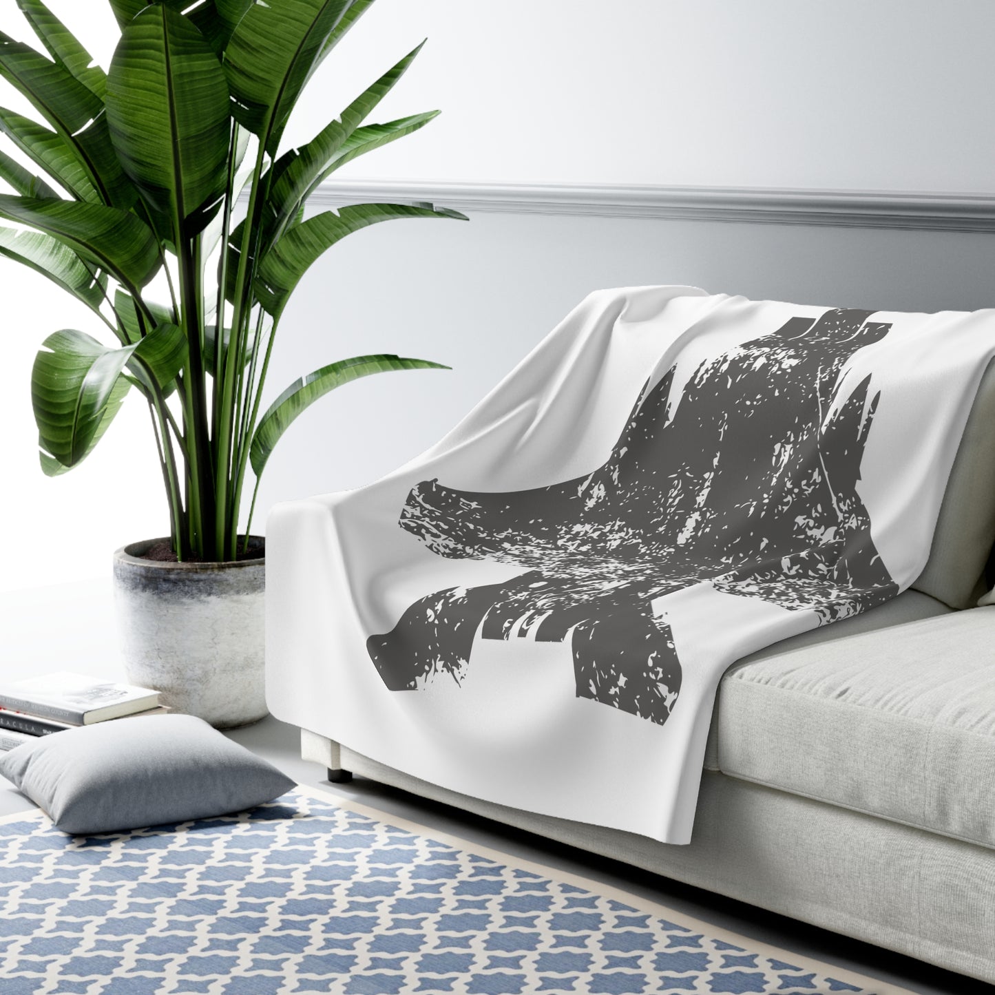 White Sherpa Blanket with F-15E Silhouette Graphic