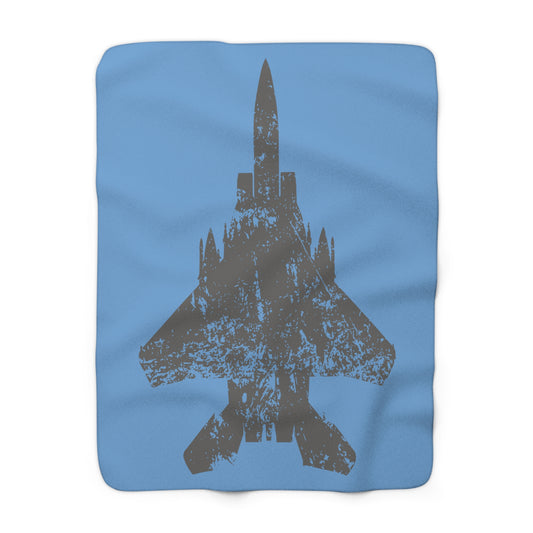 Light Blue Sherpa Blanket with F-15E Silhouette Graphic