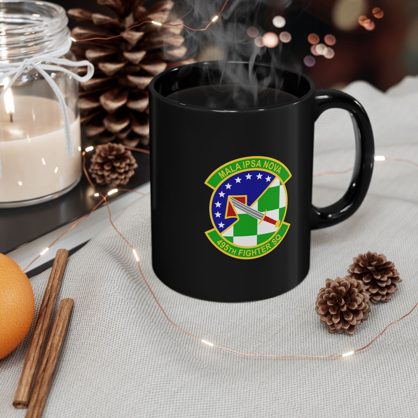 495FS & F-35A Front Silhouette 11oz Black Mug