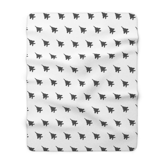 F-15E Pattern Sherpa Fleece Blanket, White