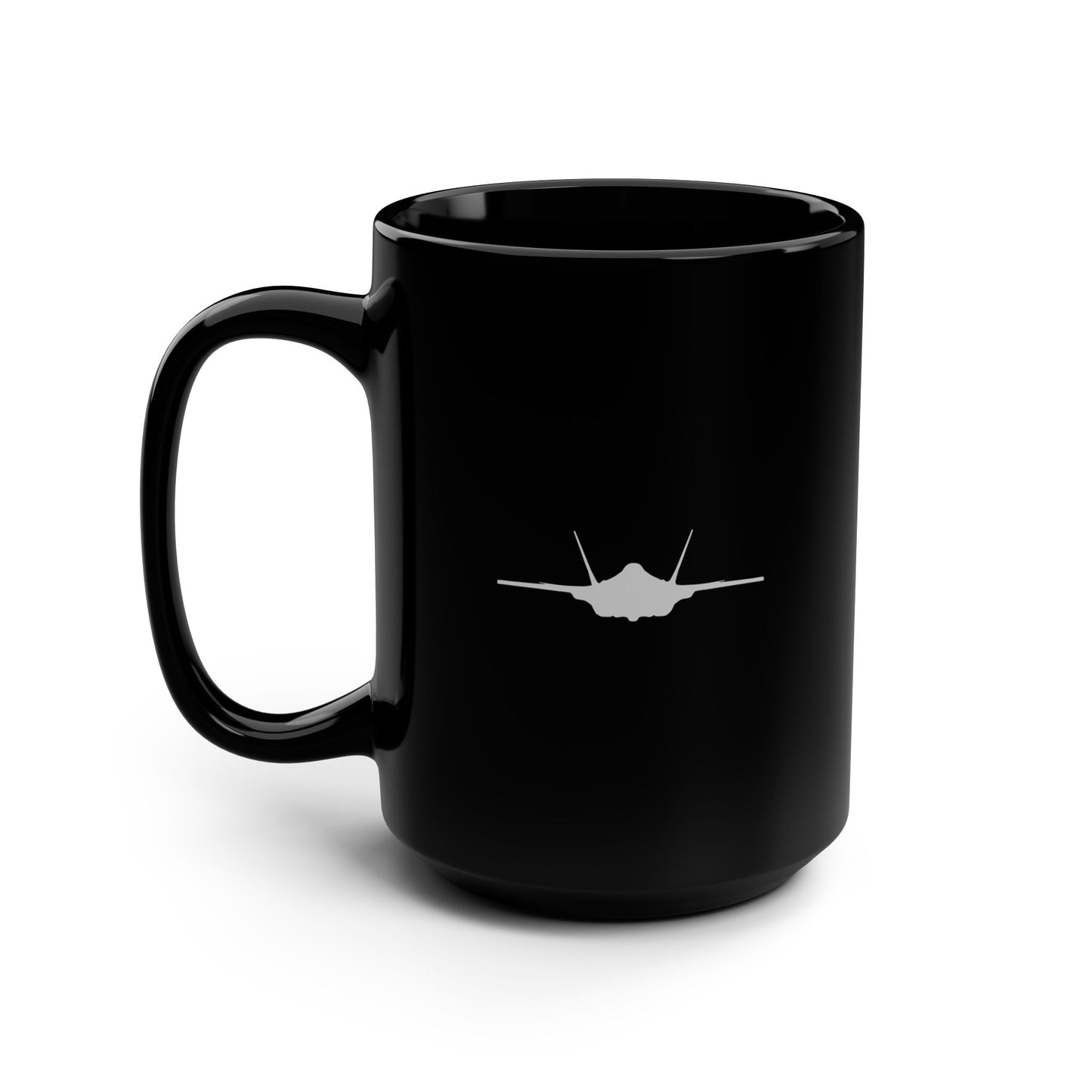 495FS & F-35A Front Silhouette Black Mug, 15oz