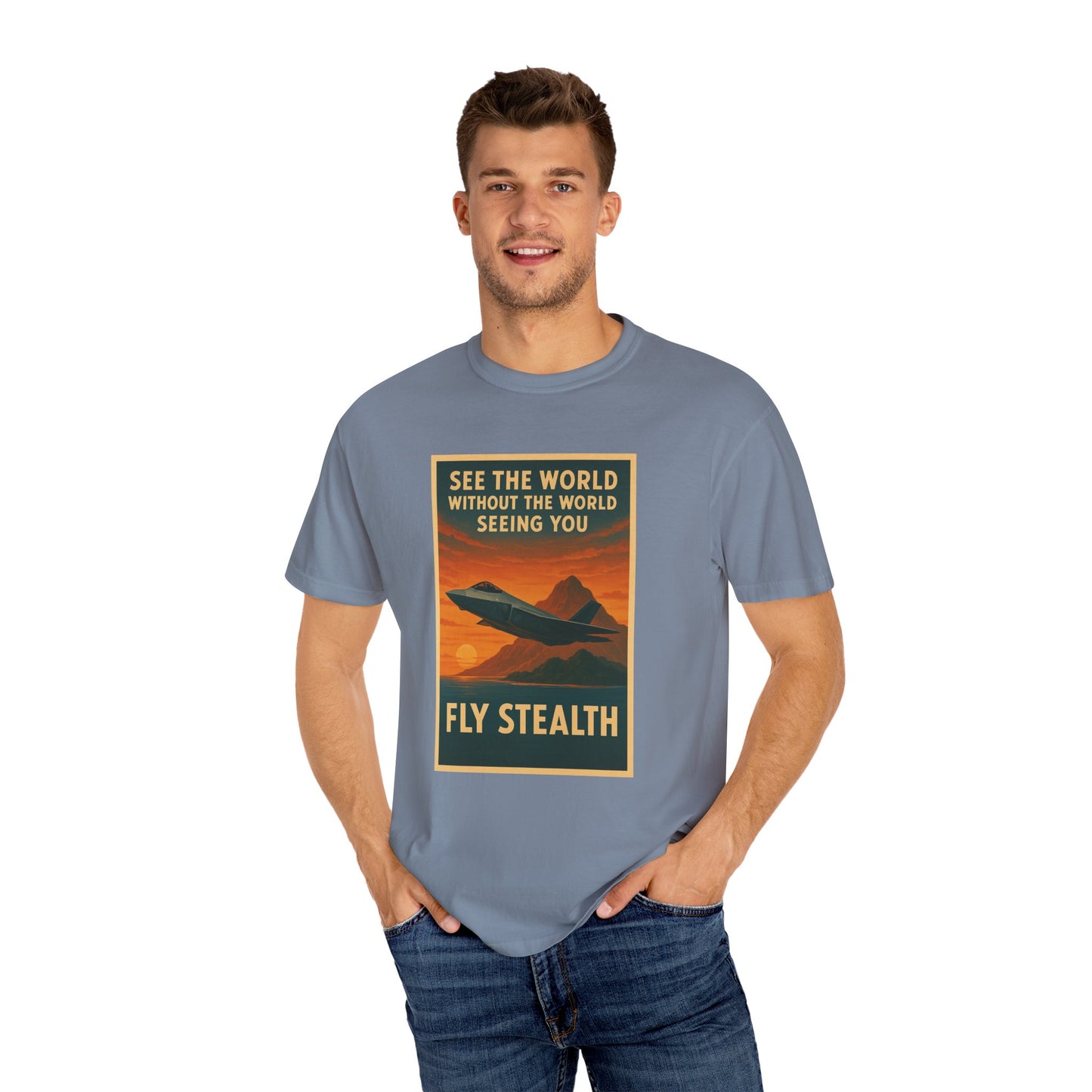 Fly Stealth F-35 Travel Poster Comfort Colors Unisex T-Shirt - Great Gift for Pilots and Aviation Enthusiasts