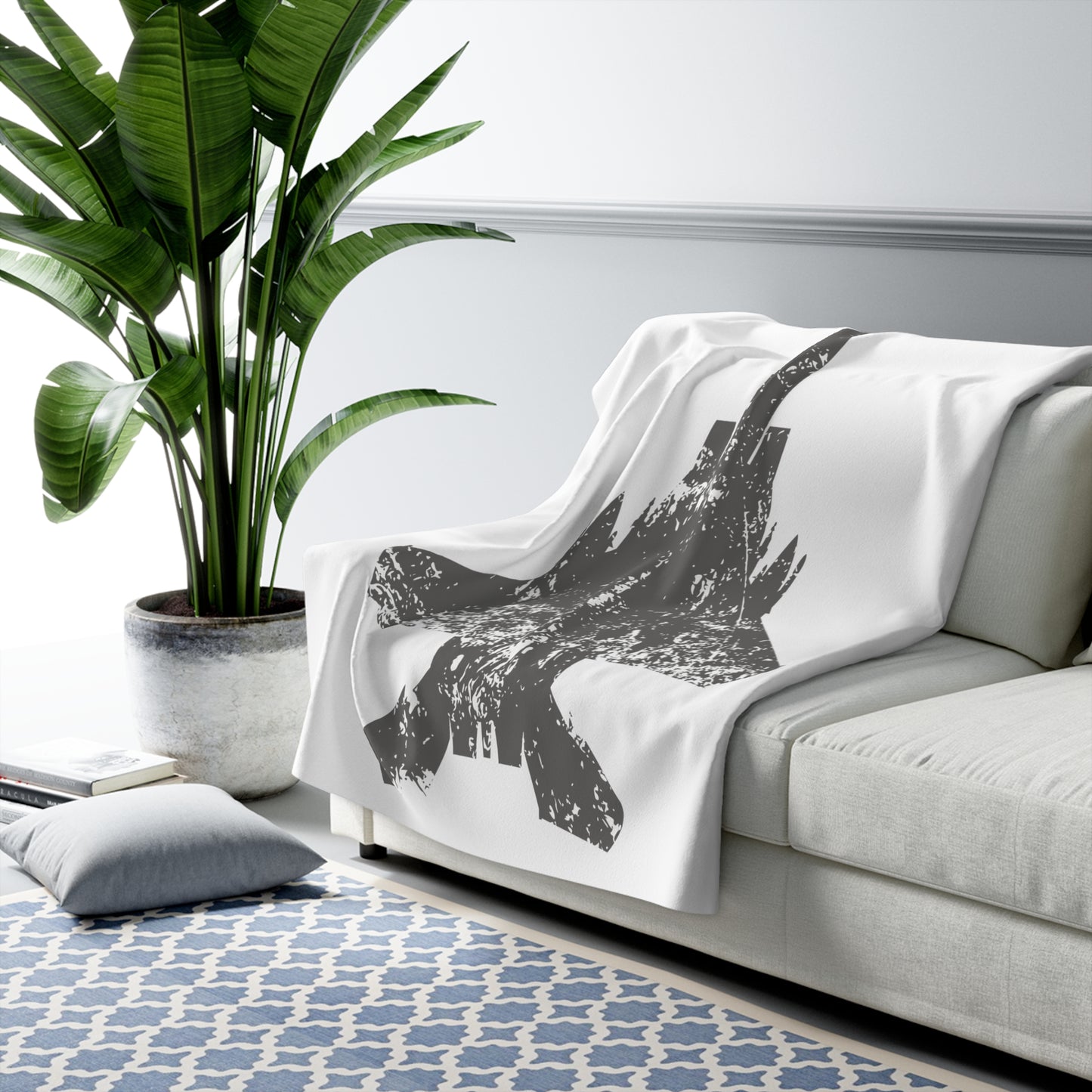 White Sherpa Blanket with F-15E Silhouette Graphic