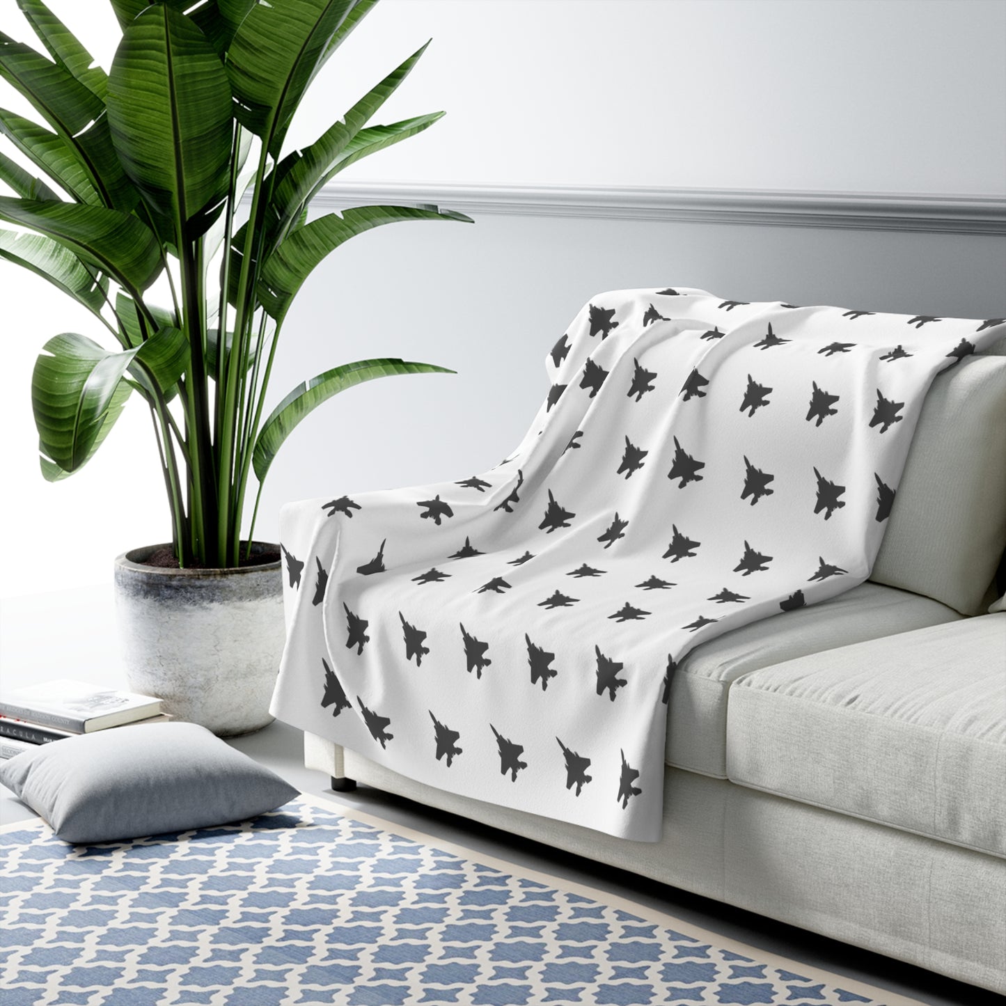 F-15E Pattern Sherpa Fleece Blanket, White