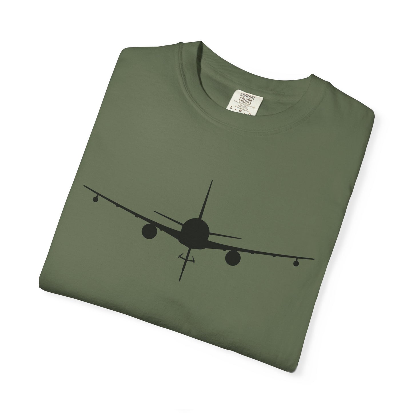 KC-46 Front Silhouette Comfort Colors Unisex T-Shirt with Airplane Design, Casual Wear, Gift for Pilots, Aviation Lovers, Travel Enthusiasts, Plane Spotting