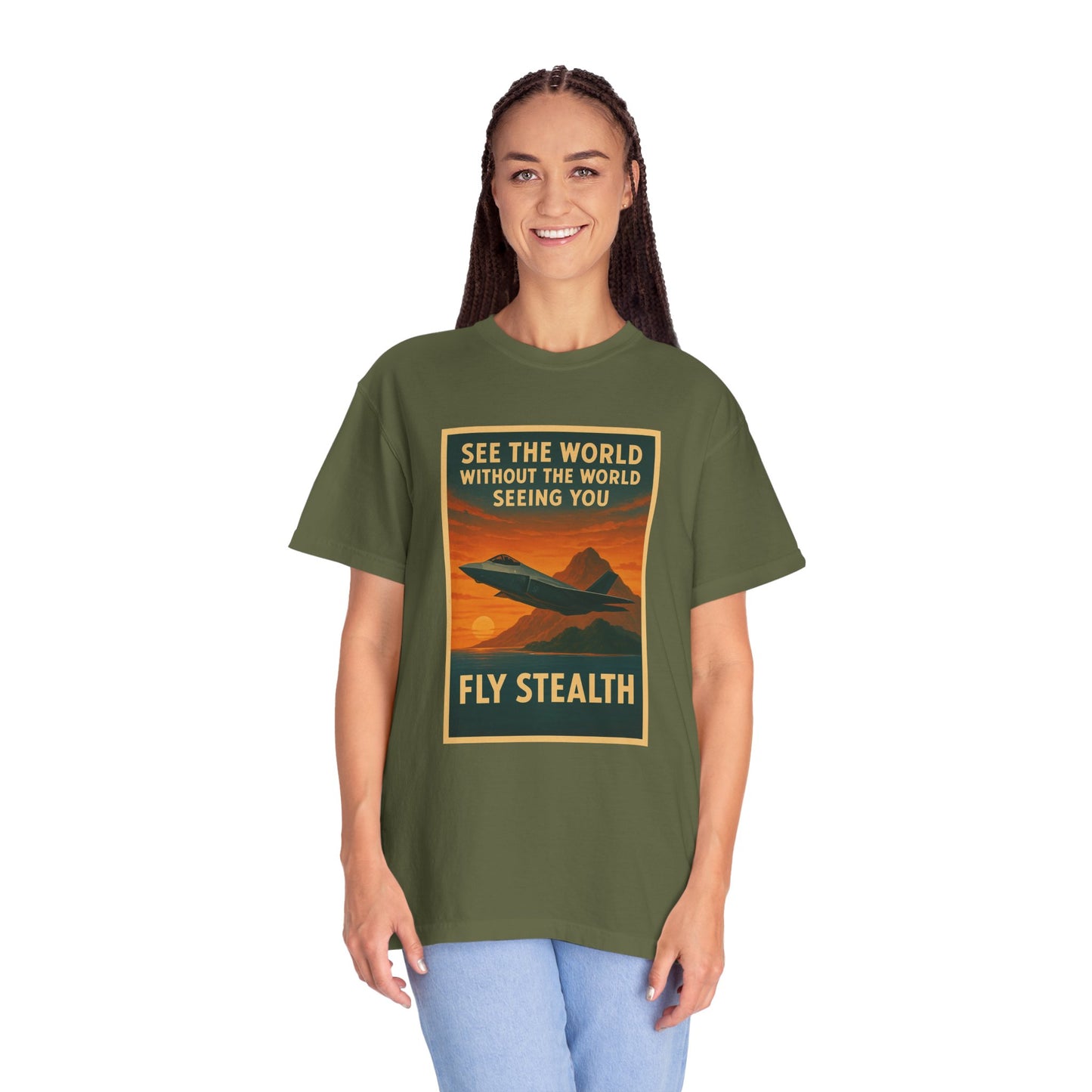 Fly Stealth F-35 Travel Poster Comfort Colors Unisex T-Shirt - Great Gift for Pilots and Aviation Enthusiasts