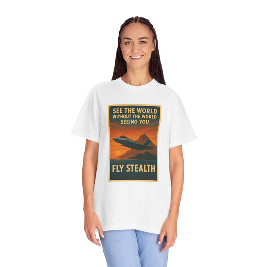 Fly Stealth F-35 Travel Poster Comfort Colors Unisex T-Shirt - Great Gift for Pilots and Aviation Enthusiasts