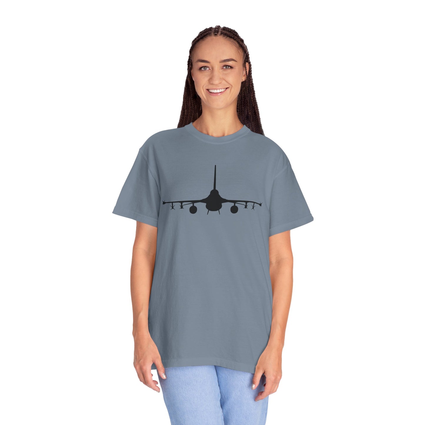 F-16 Front Silhouette Comfort Colors Unisex T-Shirt with Airplane Design, Casual Wear, Gift for Pilots, Aviation Lovers, Travel Enthusiasts, Plane Spotting
