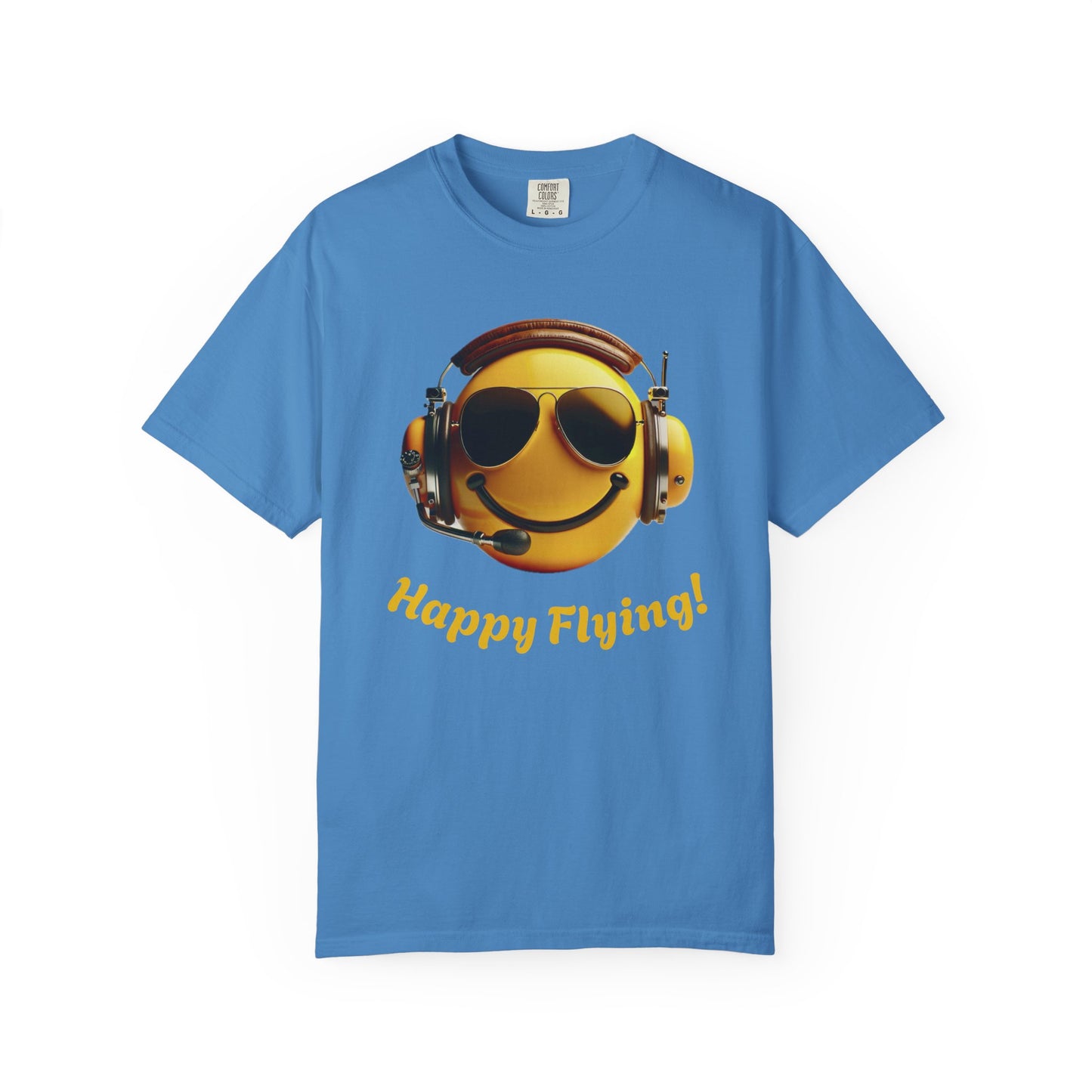 Happy Flying! - Smiley Face Comfort Colors Unisex T-Shirt, Casual Wear, Gift for Pilots, Aviation Lovers, Travel Enthusiasts, Plane Spotting