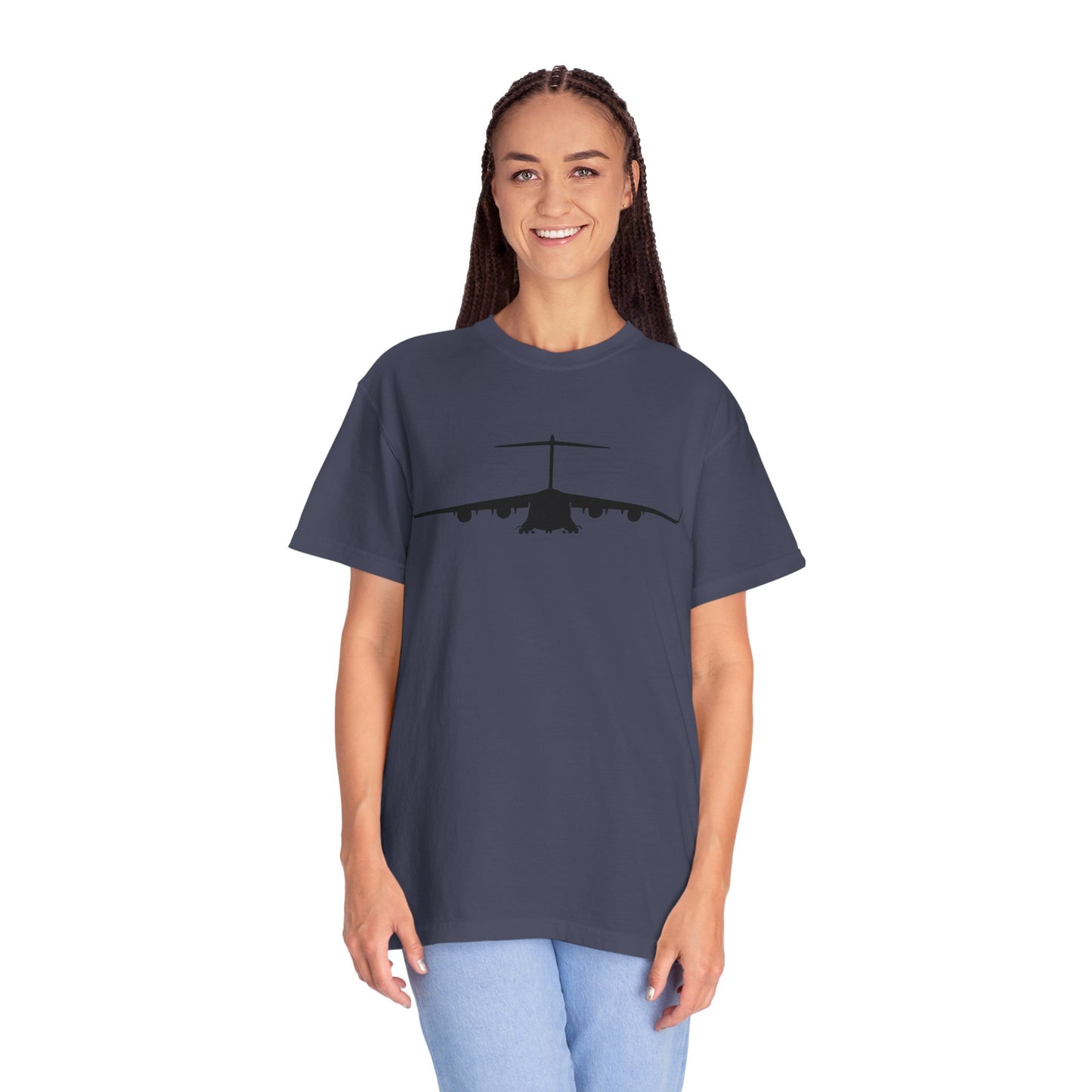 C-17 Front Silhouette Comfort Colors Unisex T-Shirt with Airplane Design, Casual Wear, Gift for Pilots, Aviation Lovers, Travel Enthusiasts, Plane Spotting