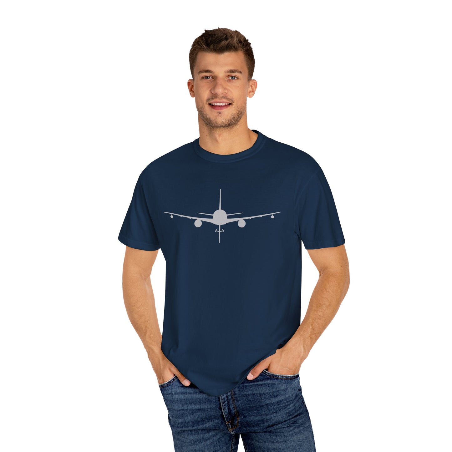 KC-46 Front Silhouette Comfort Colors Unisex T-Shirt with Airplane Design, Casual Wear, Gift for Pilots, Aviation Lovers, Travel Enthusiasts, Plane Spotting