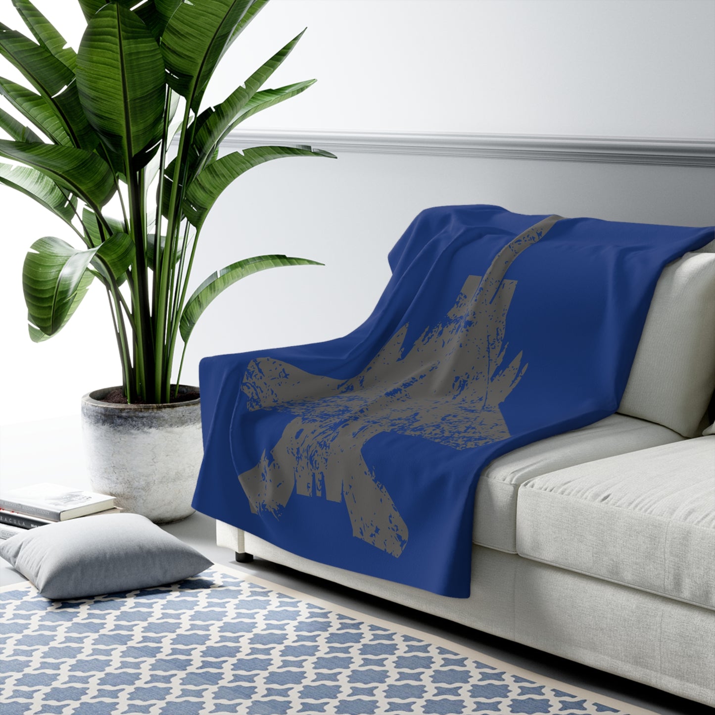 Blue Sherpa Blanket with F-15E Silhouette Graphic