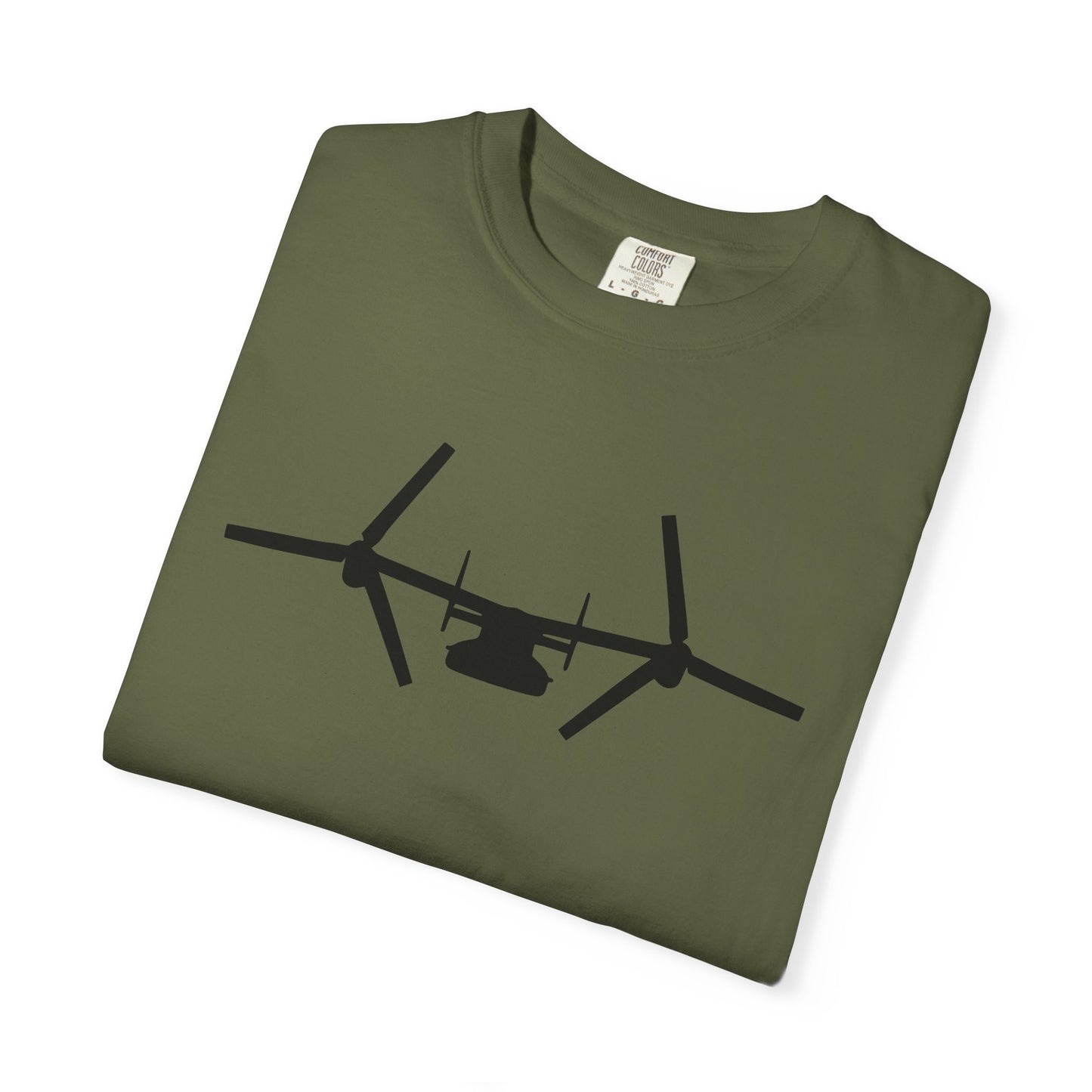 V-22 Front Silhouette Comfort Colors Unisex T-Shirt with Airplane Design, Casual Wear, Gift for Pilots, Aviation Lovers, Travel Enthusiasts, Plane Spotting