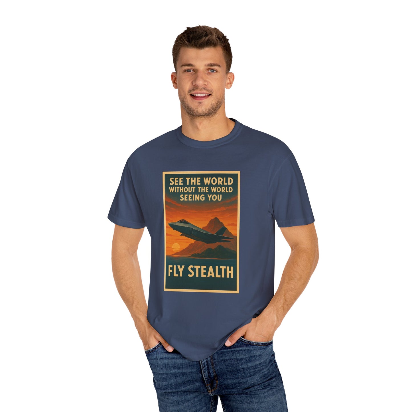 Fly Stealth F-35 Travel Poster Comfort Colors Unisex T-Shirt - Great Gift for Pilots and Aviation Enthusiasts