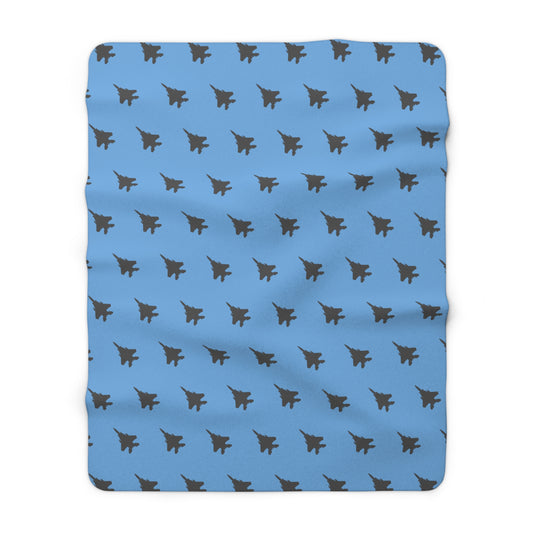 F-15E Pattern Sherpa Fleece Blanket, Light Blue