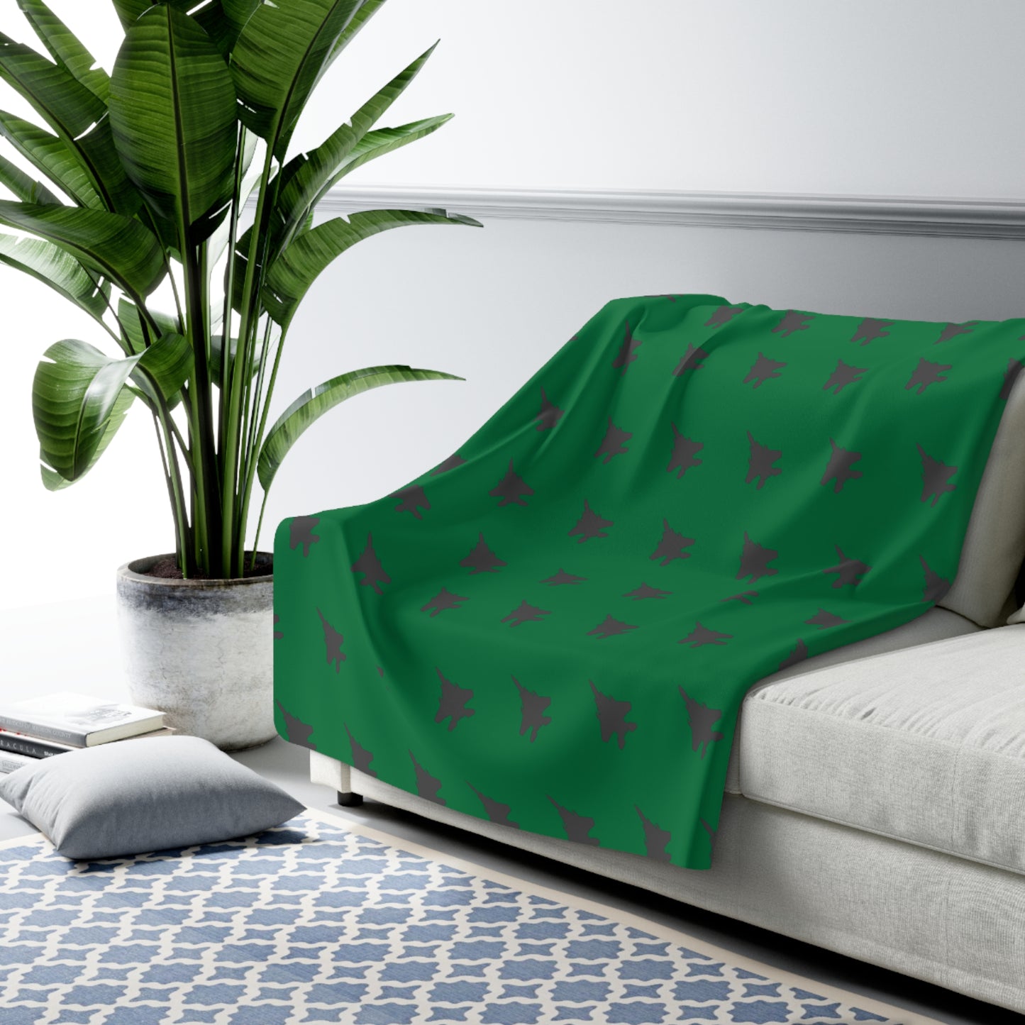 F-15E Pattern Sherpa Fleece Blanket, Green