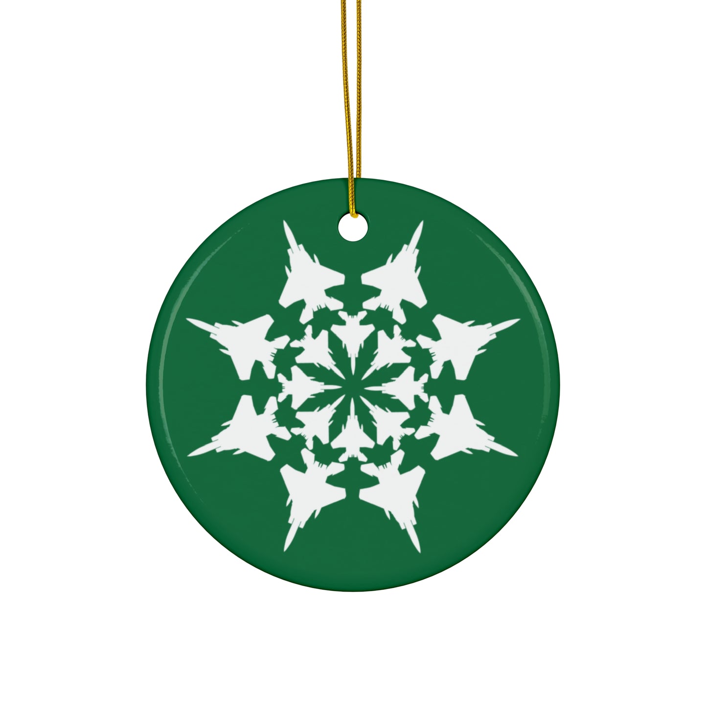 F-15 Snowflake Ceramic Ornament, 2.76", Green
