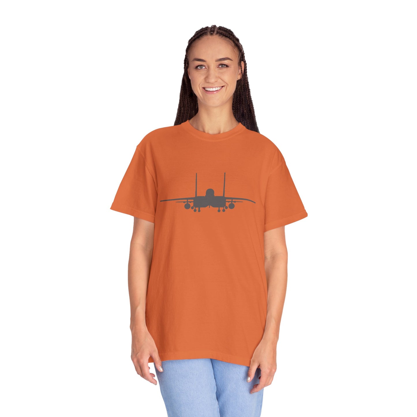 F-15E Front Silhouette Comfort Colors Unisex T-Shirt with Airplane Design, Casual Wear, Gift for Pilots, Aviation Lovers, Travel Enthusiasts, Plane Spotting