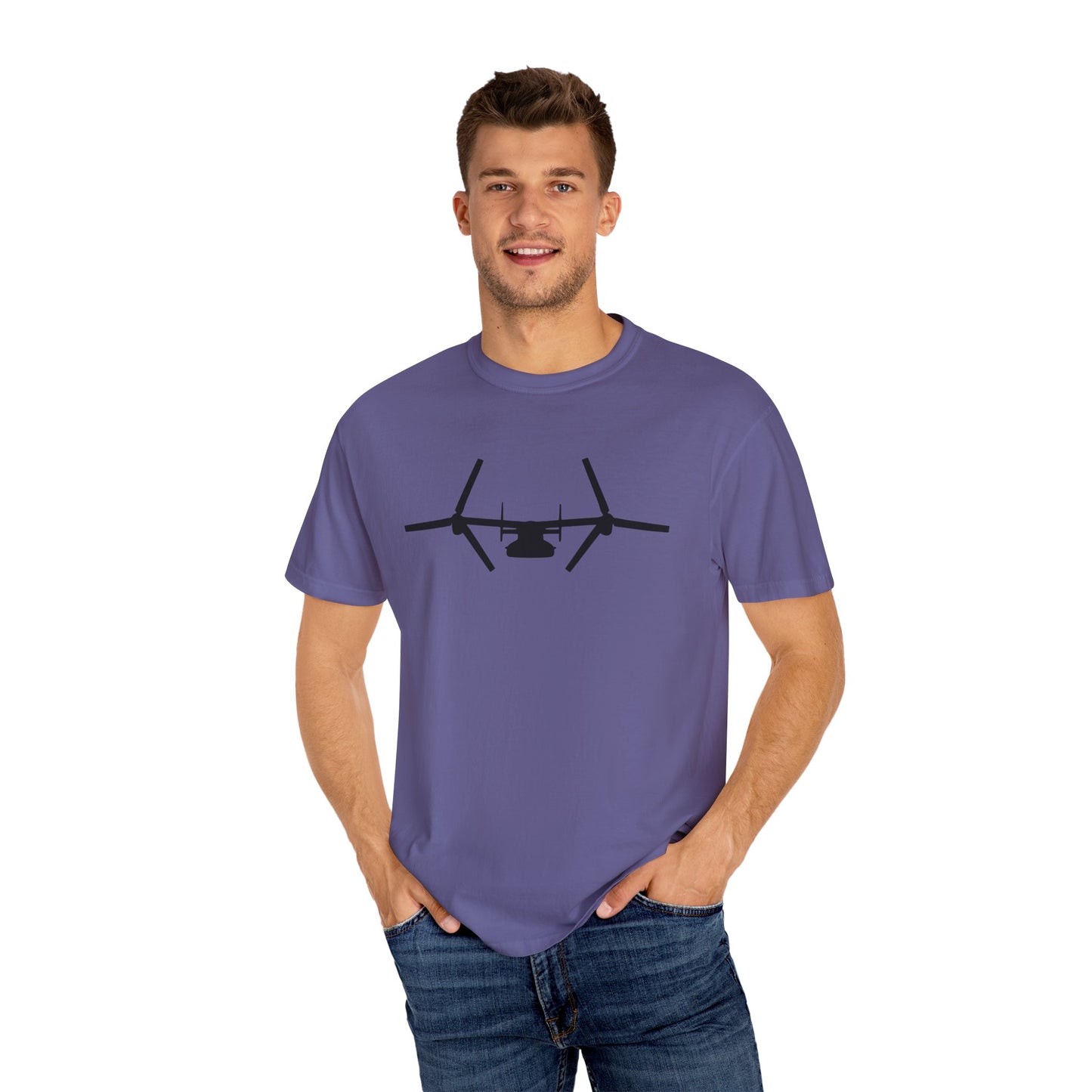 V-22 Front Silhouette Comfort Colors Unisex T-Shirt with Airplane Design, Casual Wear, Gift for Pilots, Aviation Lovers, Travel Enthusiasts, Plane Spotting