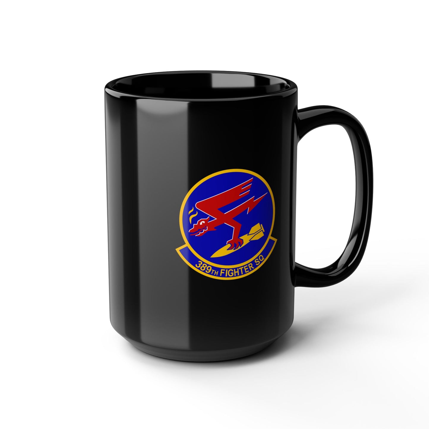 389FS & F-15E Front Silhouette Black Mug, 15oz