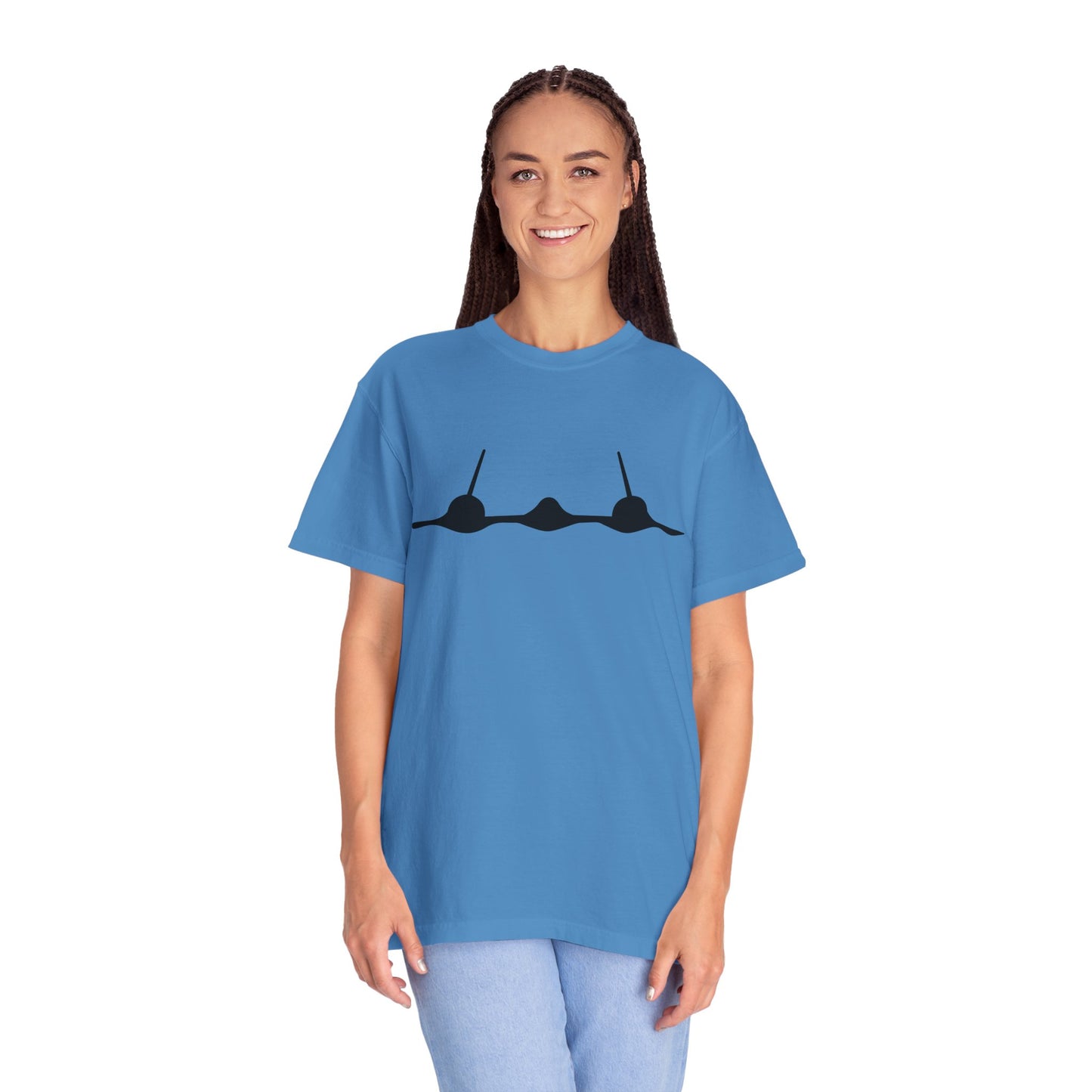 SR-71 Front Silhouette Comfort Colors Unisex T-Shirt with Airplane Design, Casual Wear, Gift for Pilots, Aviation Lovers, Travel Enthusiasts, Plane Spotting