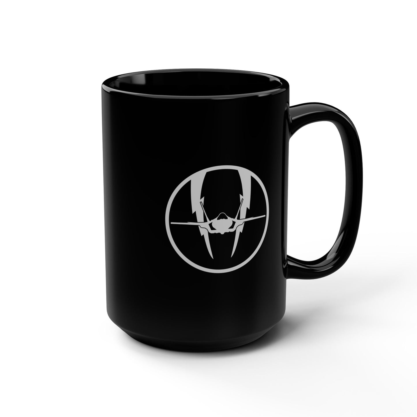 F-35 Lightning II & Front Silhouette Black Mug, 15oz