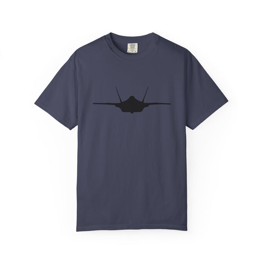 F-35A Front Silhouette Comfort Colors Unisex T-Shirt with Airplane Design, Casual Wear, Gift for Pilots, Aviation Lovers, Travel Enthusiasts, Plane Spotting
