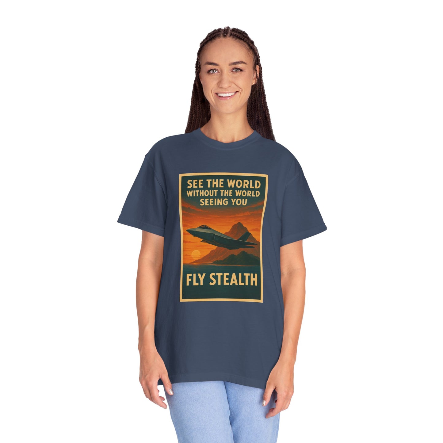 Fly Stealth F-35 Travel Poster Comfort Colors Unisex T-Shirt - Great Gift for Pilots and Aviation Enthusiasts