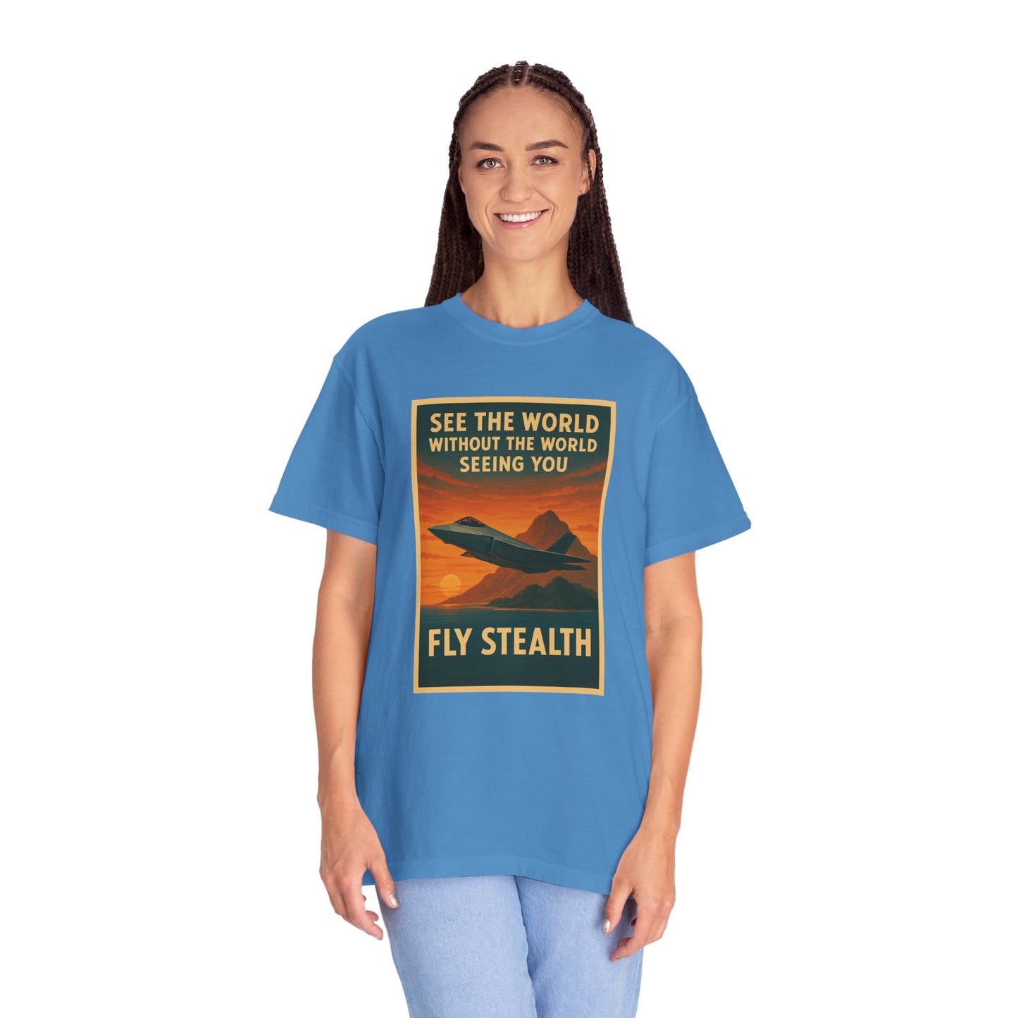 Fly Stealth F-35 Travel Poster Comfort Colors Unisex T-Shirt - Great Gift for Pilots and Aviation Enthusiasts
